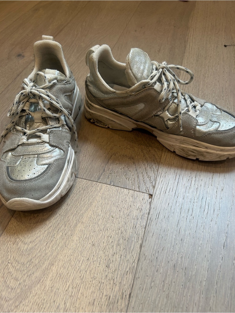Isabel Marant Silver and White Chunky Athletic Sneakers